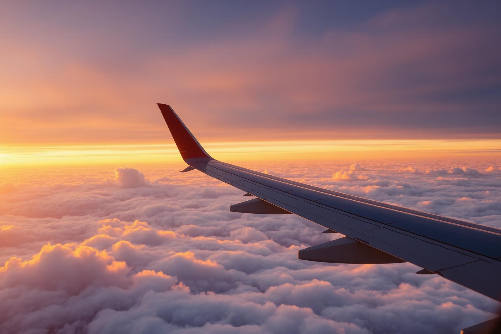 International flight at sunset